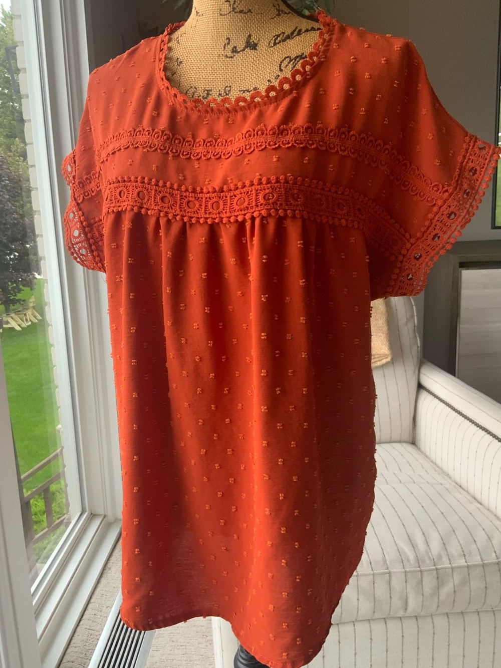 Women’s Orange Embroidered Boho Top Dokotoo Size Large